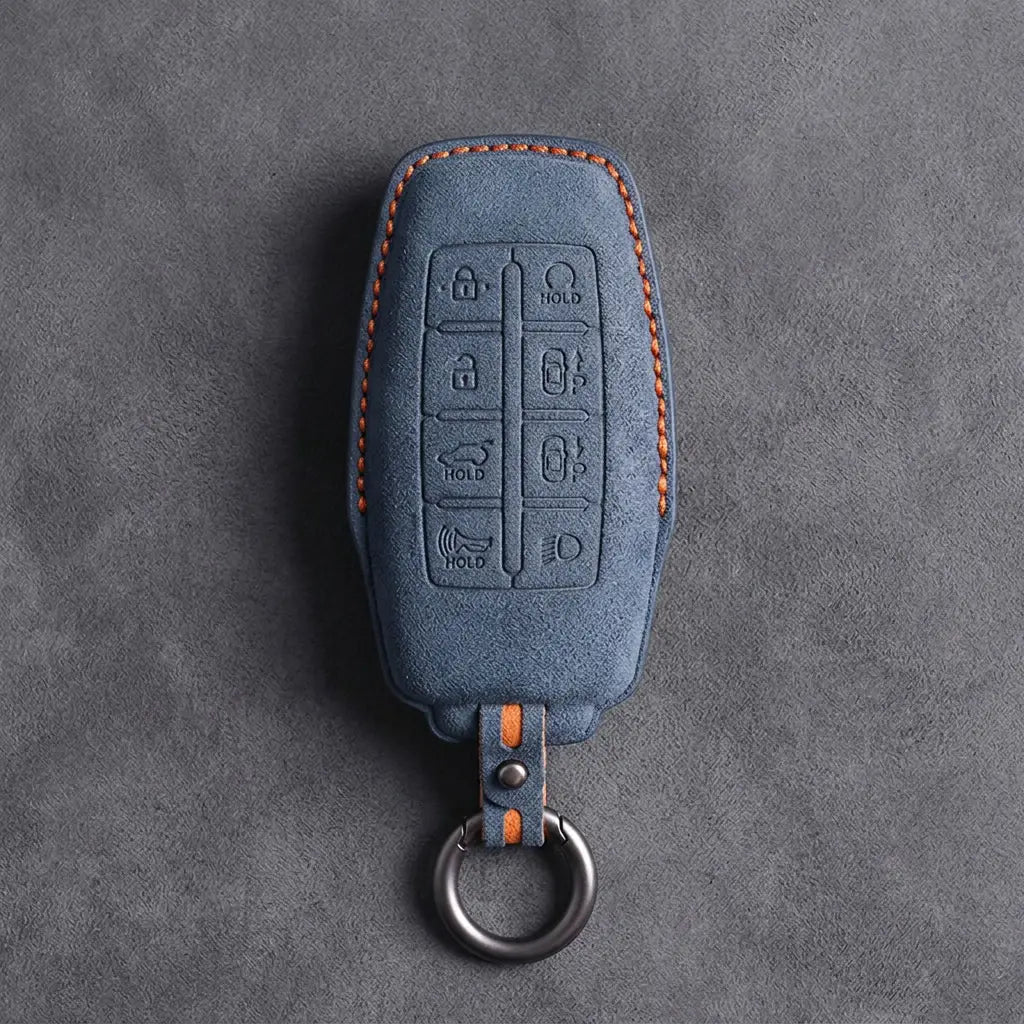 Genesis Hand-Stitched Alcantara Key Fob Cover – 8-Button Smart Park - Cobalt Blue