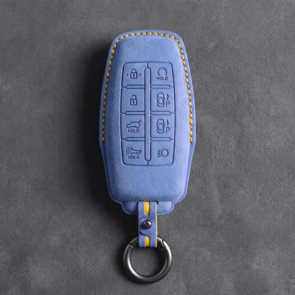 Genesis Hand-Stitched Alcantara Key Fob Cover – 8-Button Smart Park - Cornflower BLue