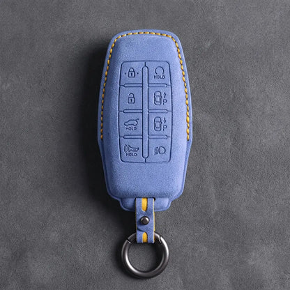 Genesis Hand-Stitched Alcantara Key Fob Cover – 8-Button Smart Park - Cornflower BLue