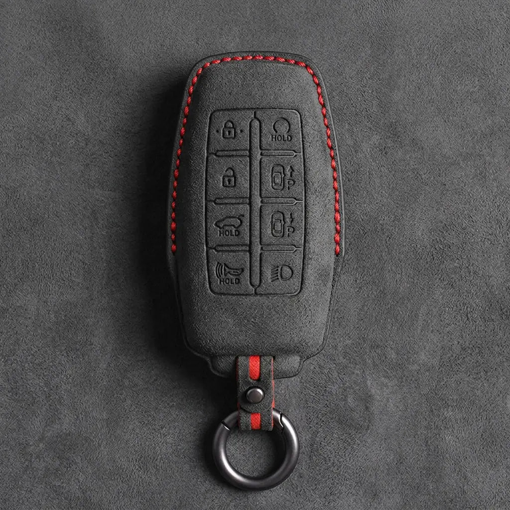 Genesis Hand-Stitched Alcantara Key Fob Cover – 8-Button Smart Park - Dark Charcoal