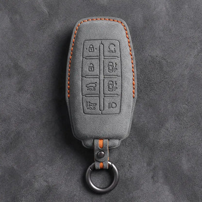 Genesis Hand-Stitched Alcantara Key Fob Cover – 8-Button Smart Park - Dark Gray