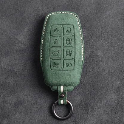 Genesis Hand-Stitched Alcantara Key Fob Cover – 8-Button Smart Park - Dark Green