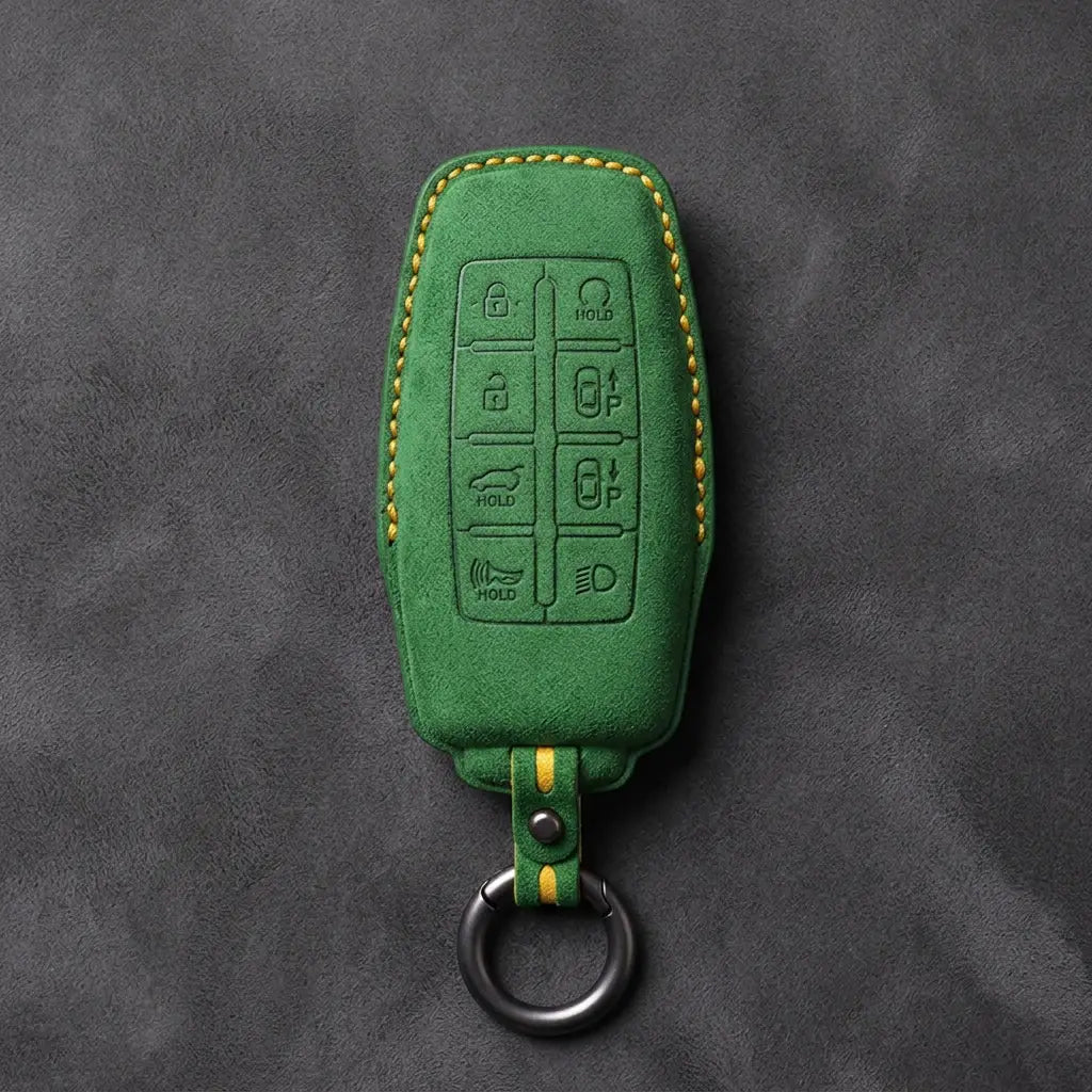 Genesis Hand-Stitched Alcantara Key Fob Cover – 8-Button Smart Park - Grass Green