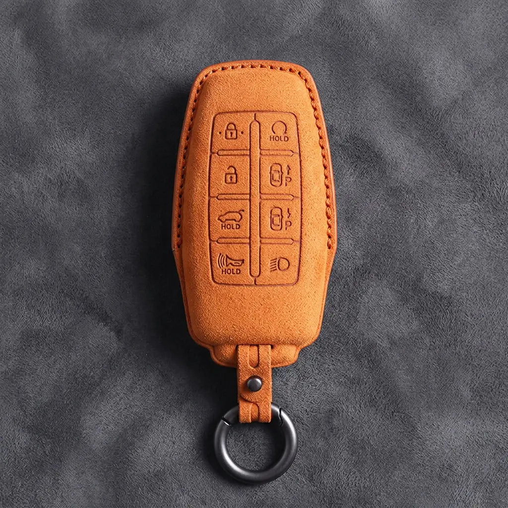Genesis Hand-Stitched Alcantara Key Fob Cover – 8-Button Smart Park - Orange