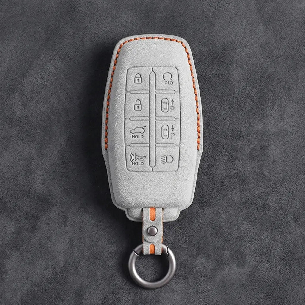 Genesis Hand-Stitched Alcantara Key Fob Cover – 8-Button Smart Park - White