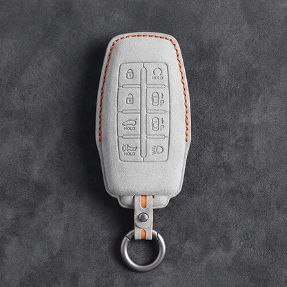 Genesis Hand-Stitched Alcantara Key Fob Cover – 8-Button Smart Park - White