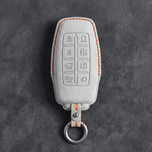 Genesis Hand-Stitched Alcantara Key Fob Cover – 8-Button Smart Park - White