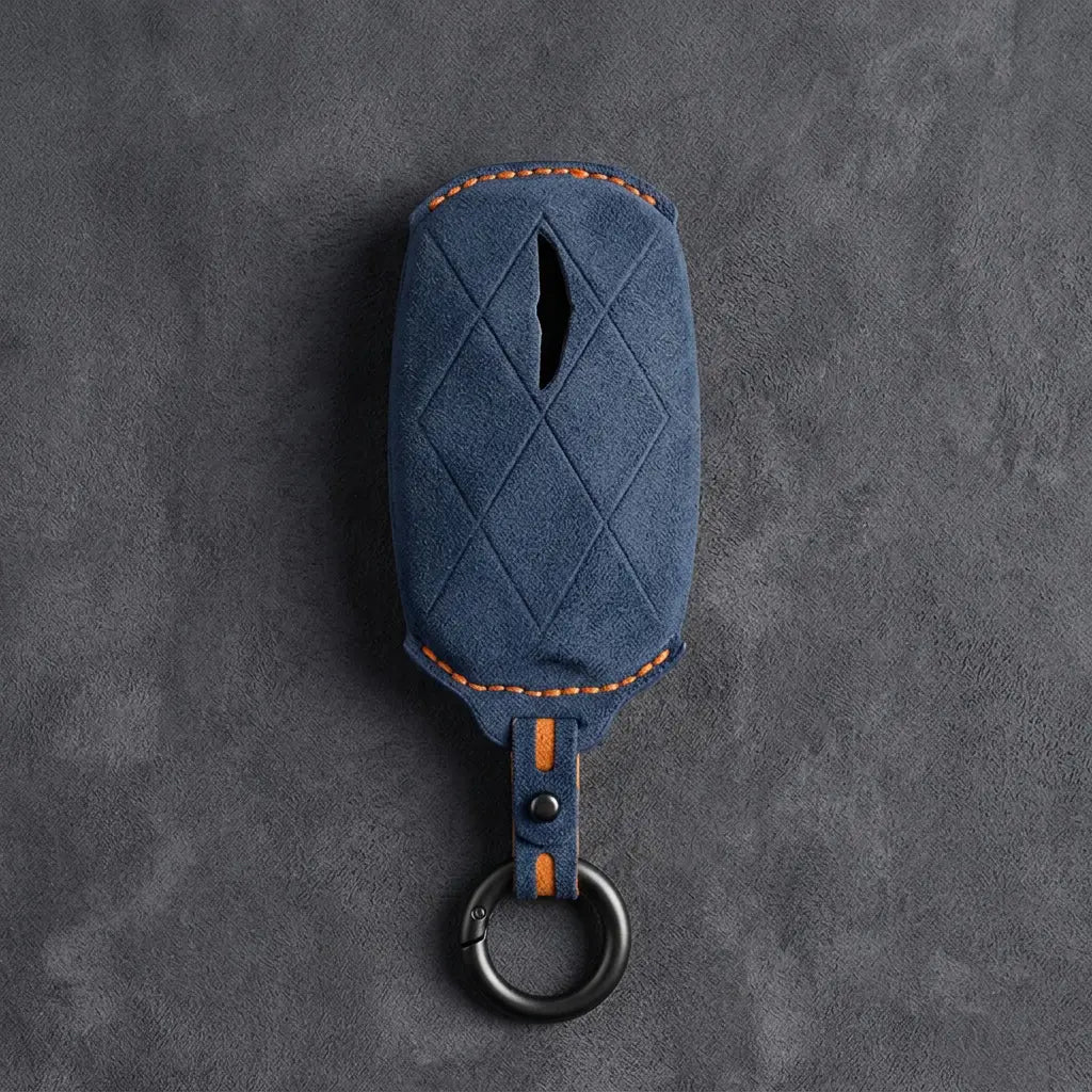 Genesis Hand-Stitched Alcantara Key Fob Cover – Diamond Quilted - Cobalt Blue