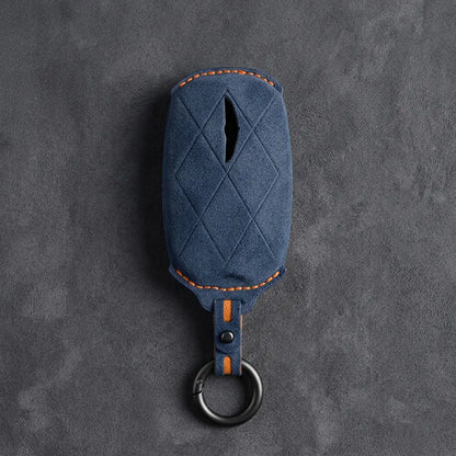 Genesis Hand-Stitched Alcantara Key Fob Cover – Diamond Quilted - Cobalt Blue
