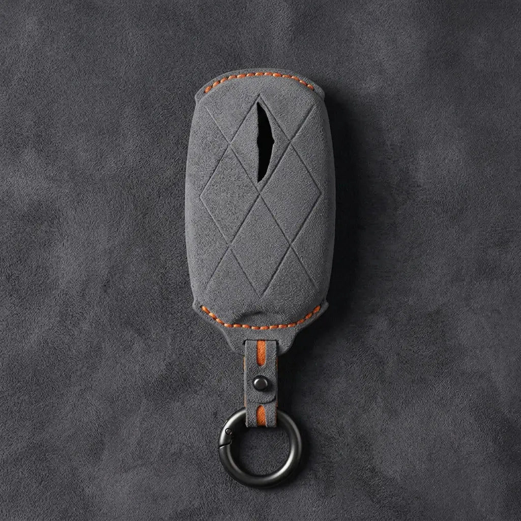 Genesis Hand-Stitched Alcantara Key Fob Cover – Diamond Quilted - Dark Gray