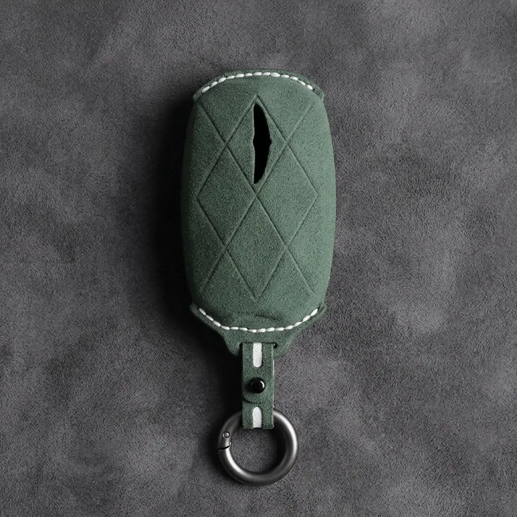 Genesis Hand-Stitched Alcantara Key Fob Cover – Diamond Quilted - Dark Green