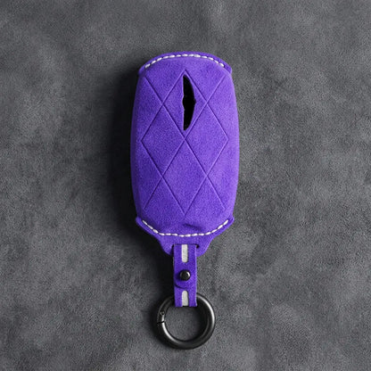 Genesis Hand-Stitched Alcantara Key Fob Cover – Diamond Quilted - Dark Purple