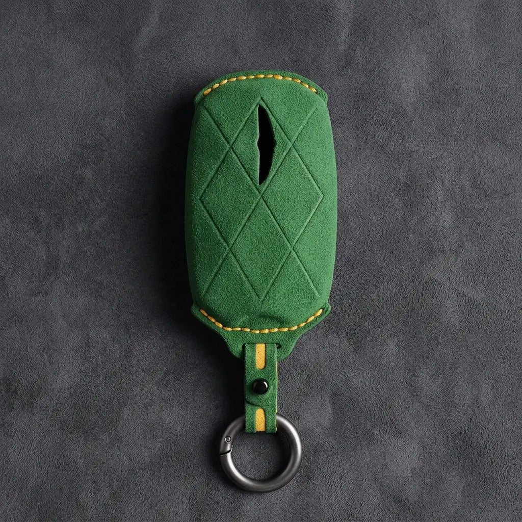 Genesis Hand-Stitched Alcantara Key Fob Cover – Diamond Quilted - Grass Green