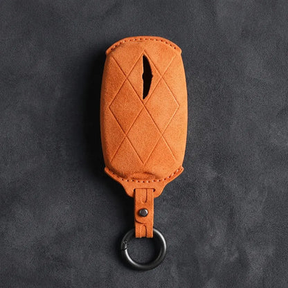 Genesis Hand-Stitched Alcantara Key Fob Cover – Diamond Quilted - Orange