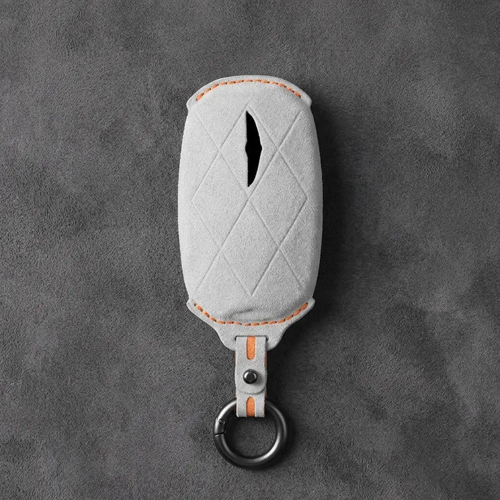 Genesis Hand-Stitched Alcantara Key Fob Cover – Diamond Quilted - White