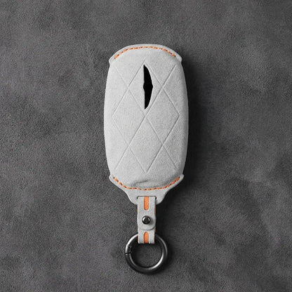 Genesis Hand-Stitched Alcantara Key Fob Cover – Diamond Quilted - White