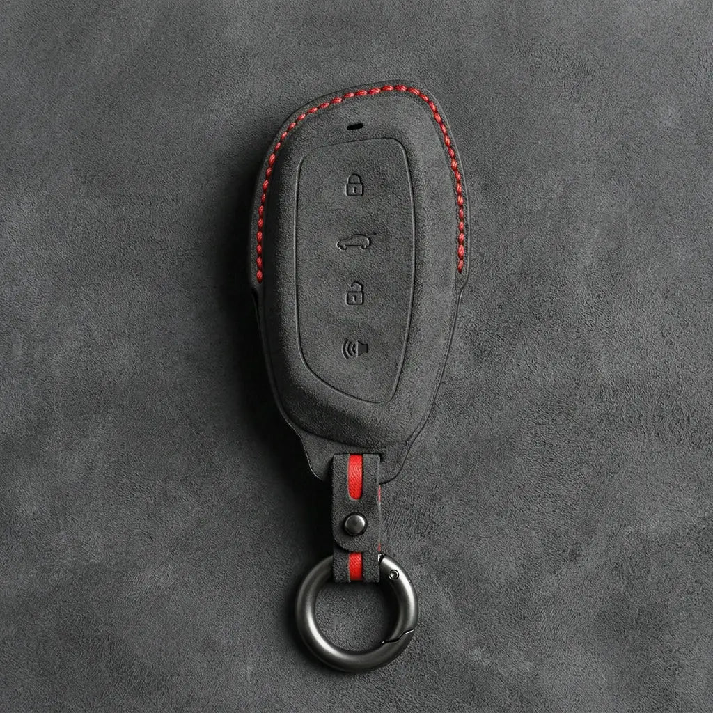 Haval Hand-Stitched Alcantara Key Fob Cover – Asymmetric Smart Key in dark charcoal