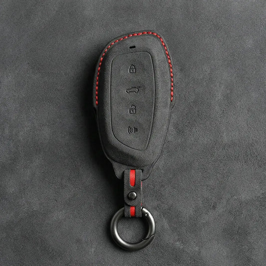 Haval Hand-Stitched Alcantara Key Fob Cover – Asymmetric Smart Key in dark charcoal