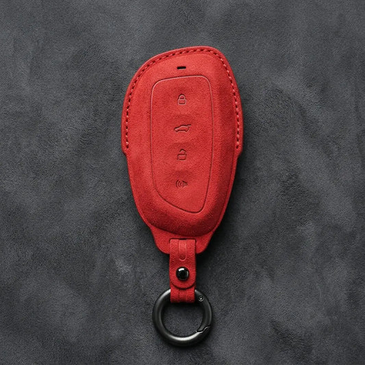 Haval Hand-Stitched Alcantara Key Fob Cover – Asymmetric Smart Key in red
