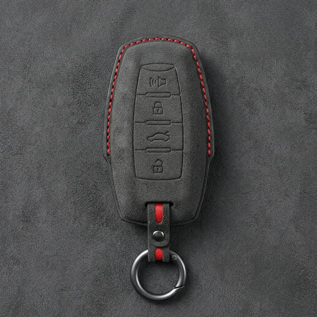 Haval Hand-Stitched Alcantara Key Fob Cover – Symmetric Smart Key in dark charcoal