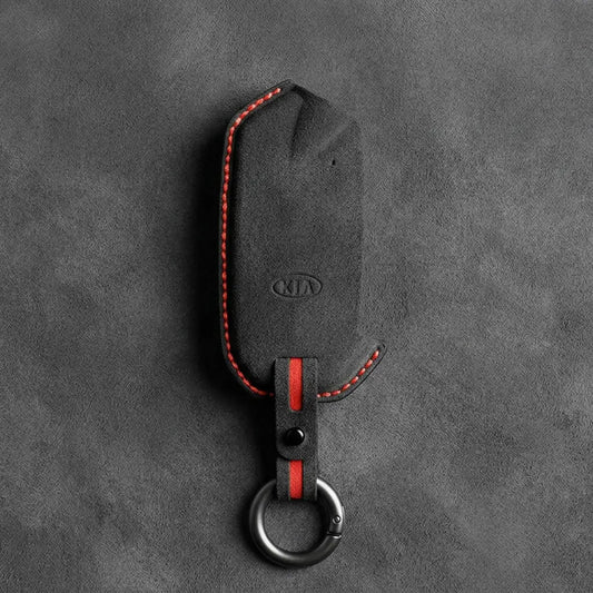 Kia用 ハンドステッチ仕上げアルカンターラ製キーフォブカバー – ベベルド・スマートキー（ダークチャコール）