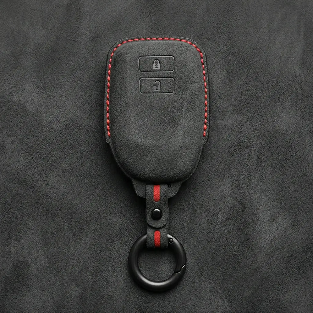 Toyota Hand-Stitched Alcantara Key Fob Cover - Classic 2 Button Block Remote - Dark Charcoal
