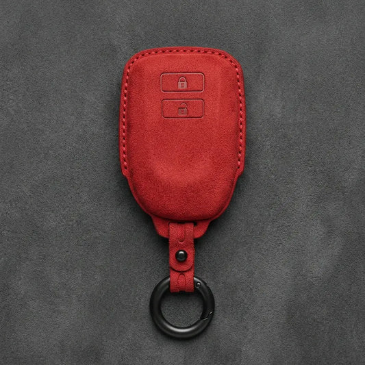 Toyota Hand-Stitched Alcantara Key Fob Cover - Classic 2 Button Block Remote - Red