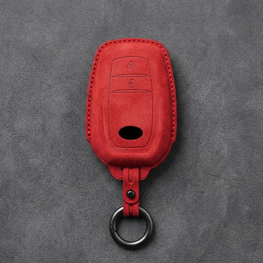 Hand-Stitched Alcantara Key Fob Cover for Toyota – Wedge 2-Button in red