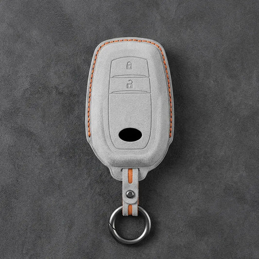 Hand-Stitched Alcantara Key Fob Cover for Toyota – Wedge 2-Button in white