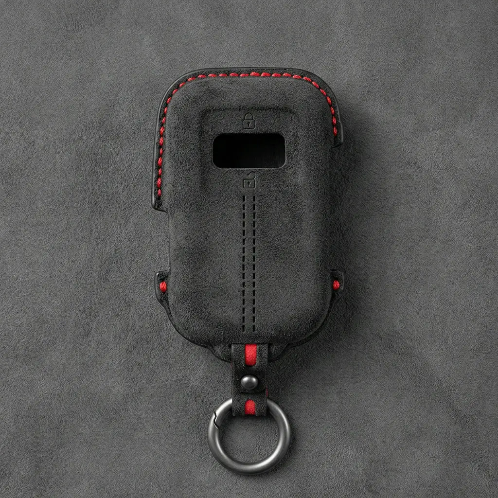 Zeekr Hand-Stitched Alcantara Key Fob Cover - Crystal Smart Key - Dark Charcoal