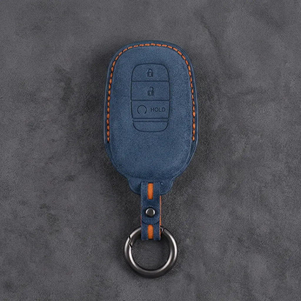Honda Hand-Stitched Alcantara Key Fob Cover - Smart Key 3-Button - Cobalt Blue