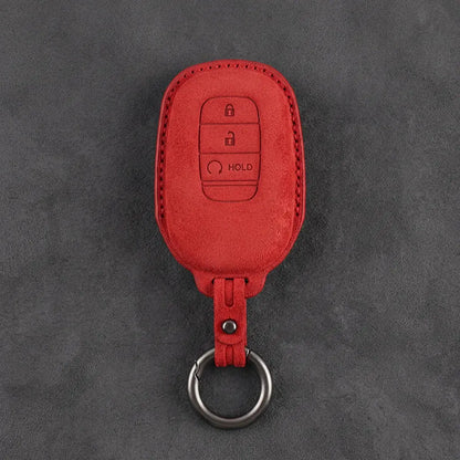 Honda Hand-Stitched Alcantara Key Fob Cover - Smart Key 3-Button - Red