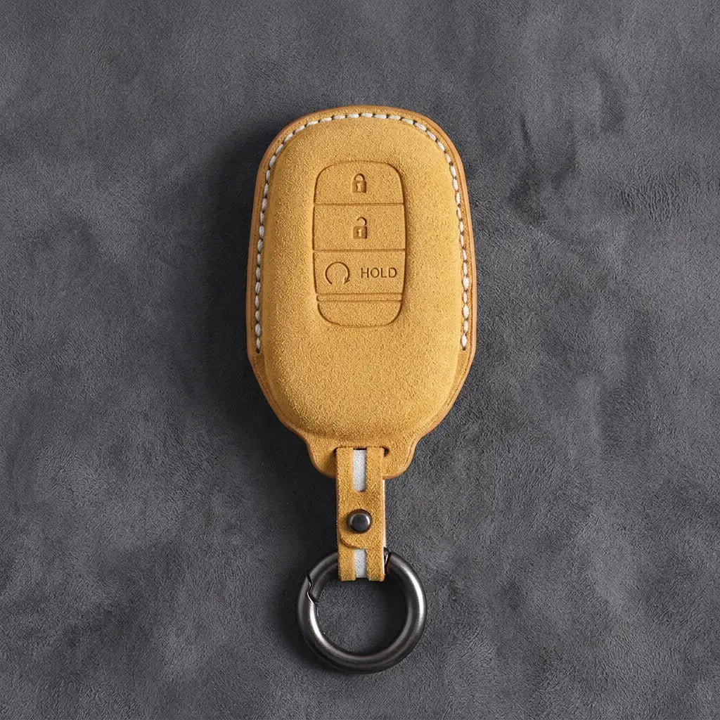 Honda Hand-Stitched Alcantara Key Fob Cover - Smart Key 3-Button - Soft Brown