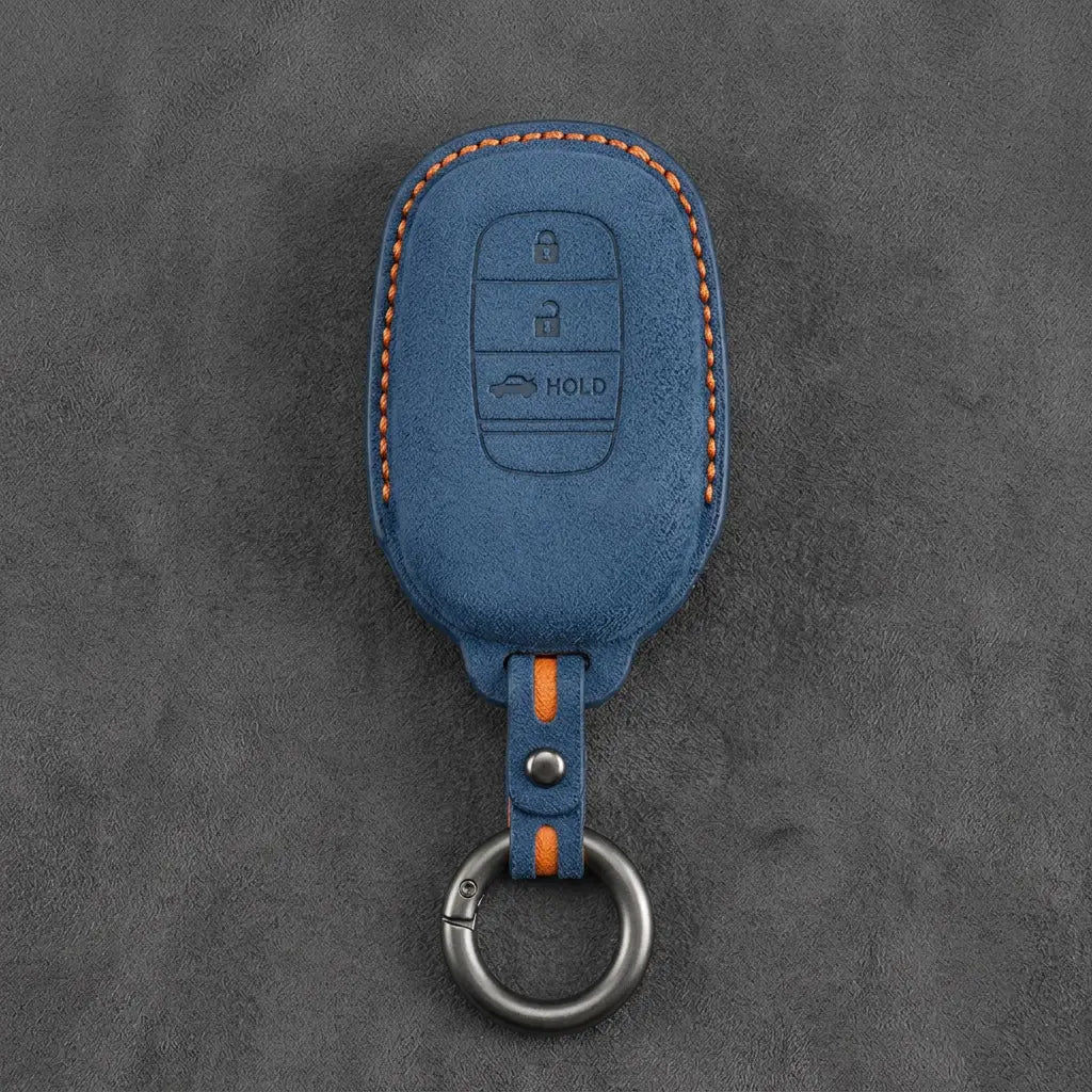 Honda Hand-Stitched Alcantara Key Fob Cover - Smart Key 3-Button Trunk Release - Cobalt Blue