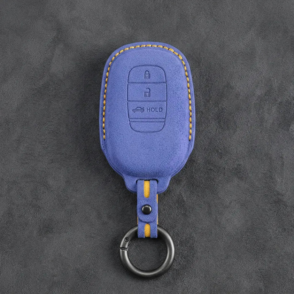 Honda Hand-Stitched Alcantara Key Fob Cover - Smart Key 3-Button Trunk Release - Cornflower Blue