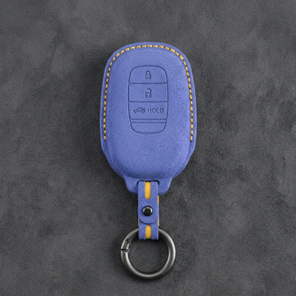 Honda Hand-Stitched Alcantara Key Fob Cover - Smart Key 3-Button Trunk Release - Cornflower Blue