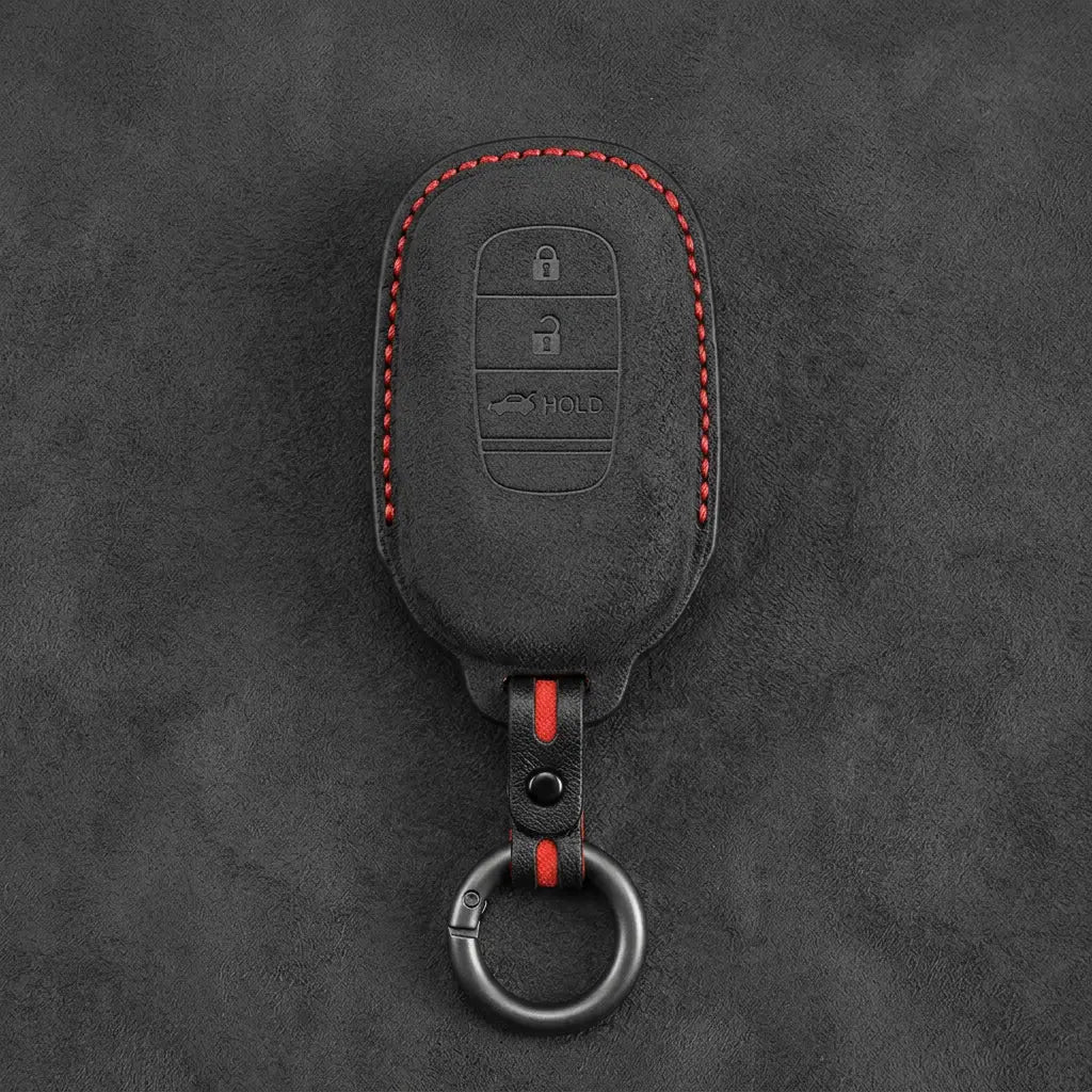 Honda Hand-Stitched Alcantara Key Fob Cover - Smart Key 3-Button Trunk Release - Dark Charcoal