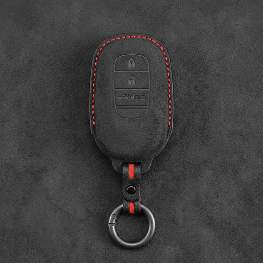 Honda Hand-Stitched Alcantara Key Fob Cover - Smart Key 3-Button Trunk Release - Dark Charcoal