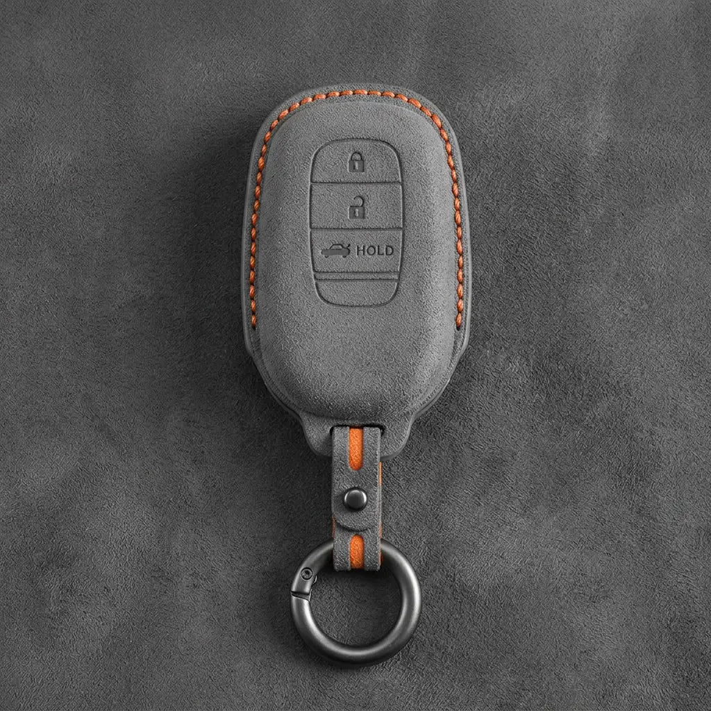 Honda Hand-Stitched Alcantara Key Fob Cover - Smart Key 3-Button Trunk Release - Dark Gray
