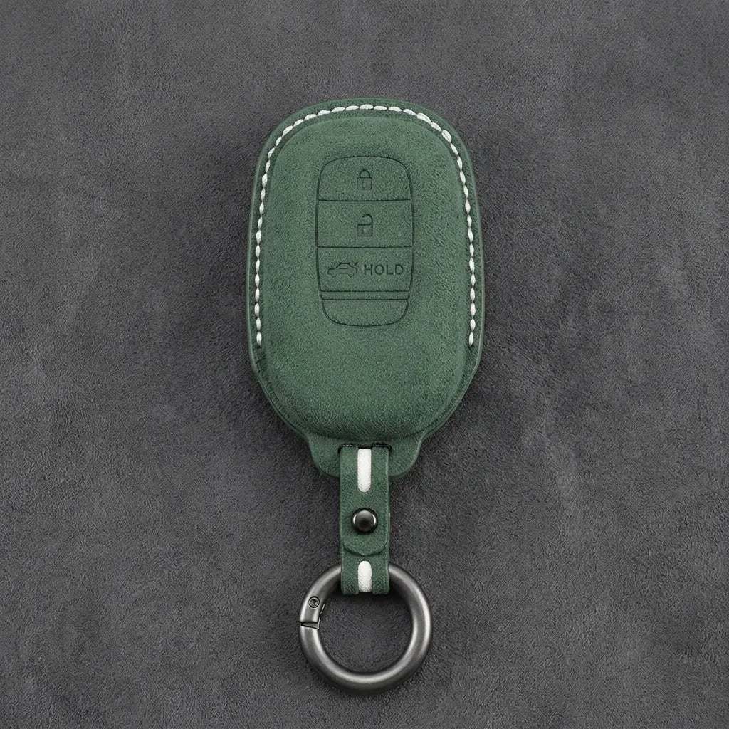 Honda Hand-Stitched Alcantara Key Fob Cover - Smart Key 3-Button Trunk Release - Dark Green