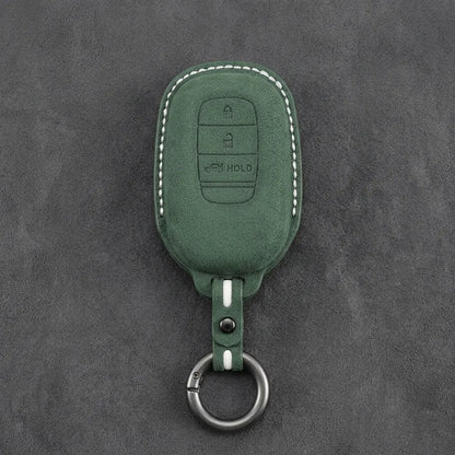 Honda Hand-Stitched Alcantara Key Fob Cover - Smart Key 3-Button Trunk Release - Dark Green