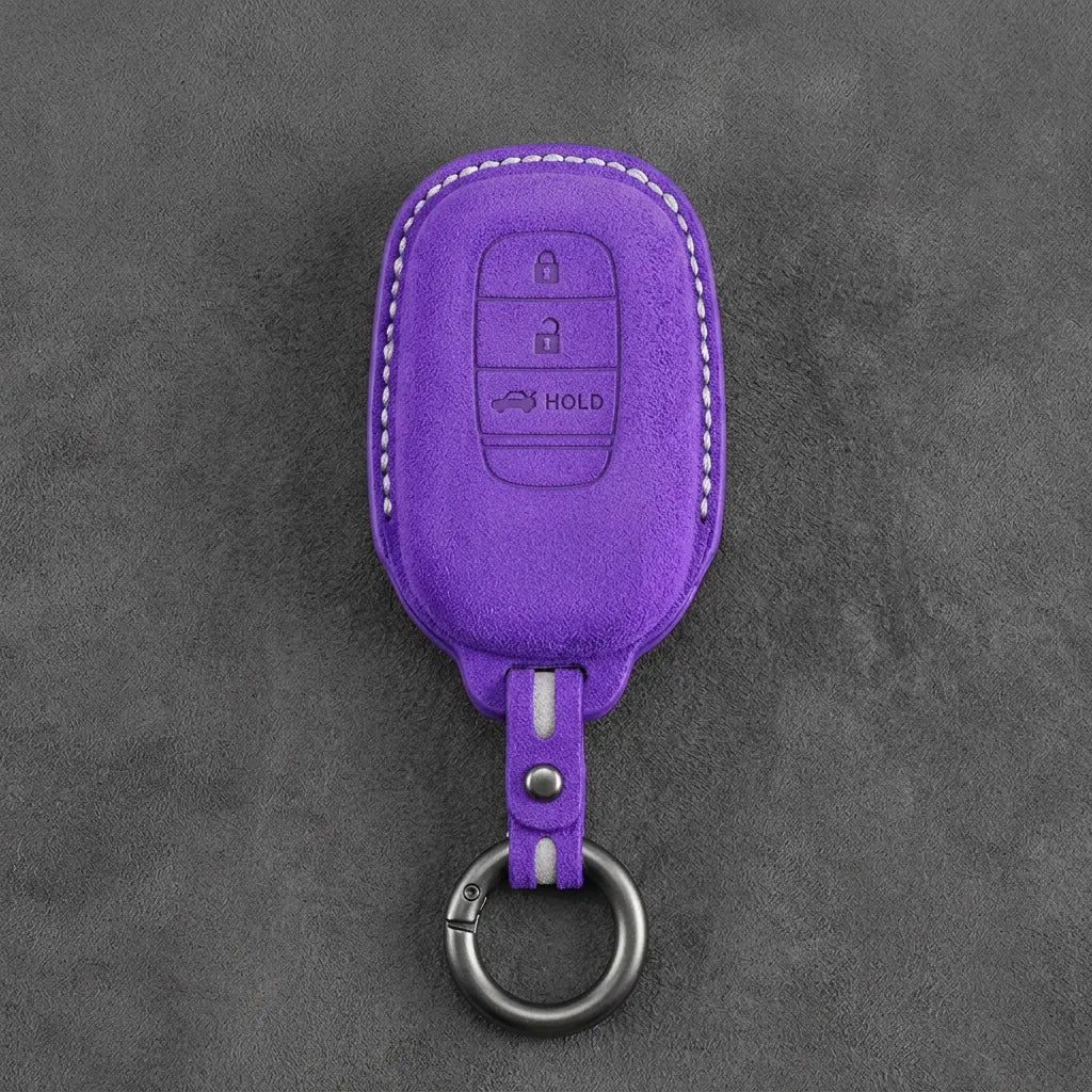 Honda Hand-Stitched Alcantara Key Fob Cover - Smart Key 3-Button Trunk Release - Dark Purple