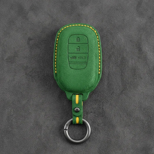 Honda Hand-Stitched Alcantara Key Fob Cover - Smart Key 3-Button Trunk Release - Grass Green
