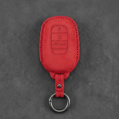 Honda Hand-Stitched Alcantara Key Fob Cover - Smart Key 3-Button Trunk Release - Red