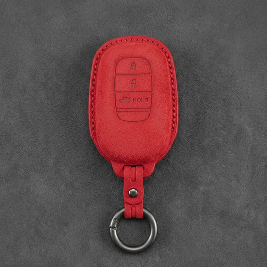 Honda Hand-Stitched Alcantara Key Fob Cover - Smart Key 3-Button Trunk Release - Red