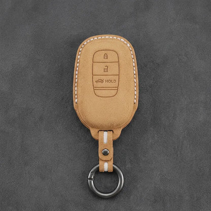 Honda Hand-Stitched Alcantara Key Fob Cover - Smart Key 3-Button Trunk Release - Soft Brown