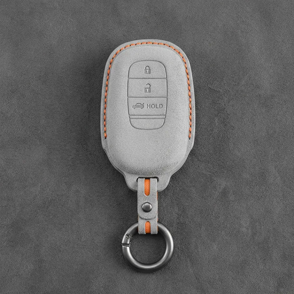 Honda Hand-Stitched Alcantara Key Fob Cover - Smart Key 3-Button Trunk Release - White