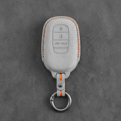 Honda Hand-Stitched Alcantara Key Fob Cover - Smart Key 3-Button Trunk Release - White