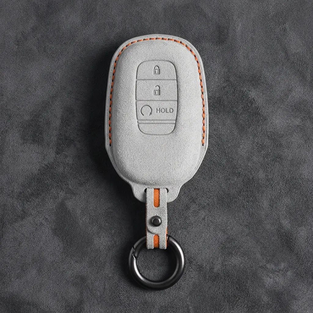 Honda Hand-Stitched Alcantara Key Fob Cover - Smart Key 3-Button - White