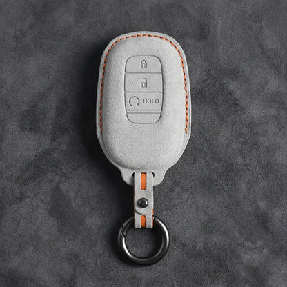 Honda Hand-Stitched Alcantara Key Fob Cover - Smart Key 3-Button - White